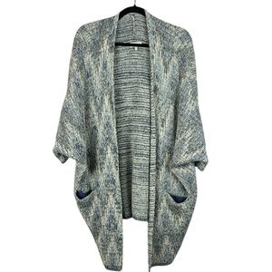 Lucky Brand Short Sleeve Open Front Cocoon Cardigan Sweater Medium Blue Silver